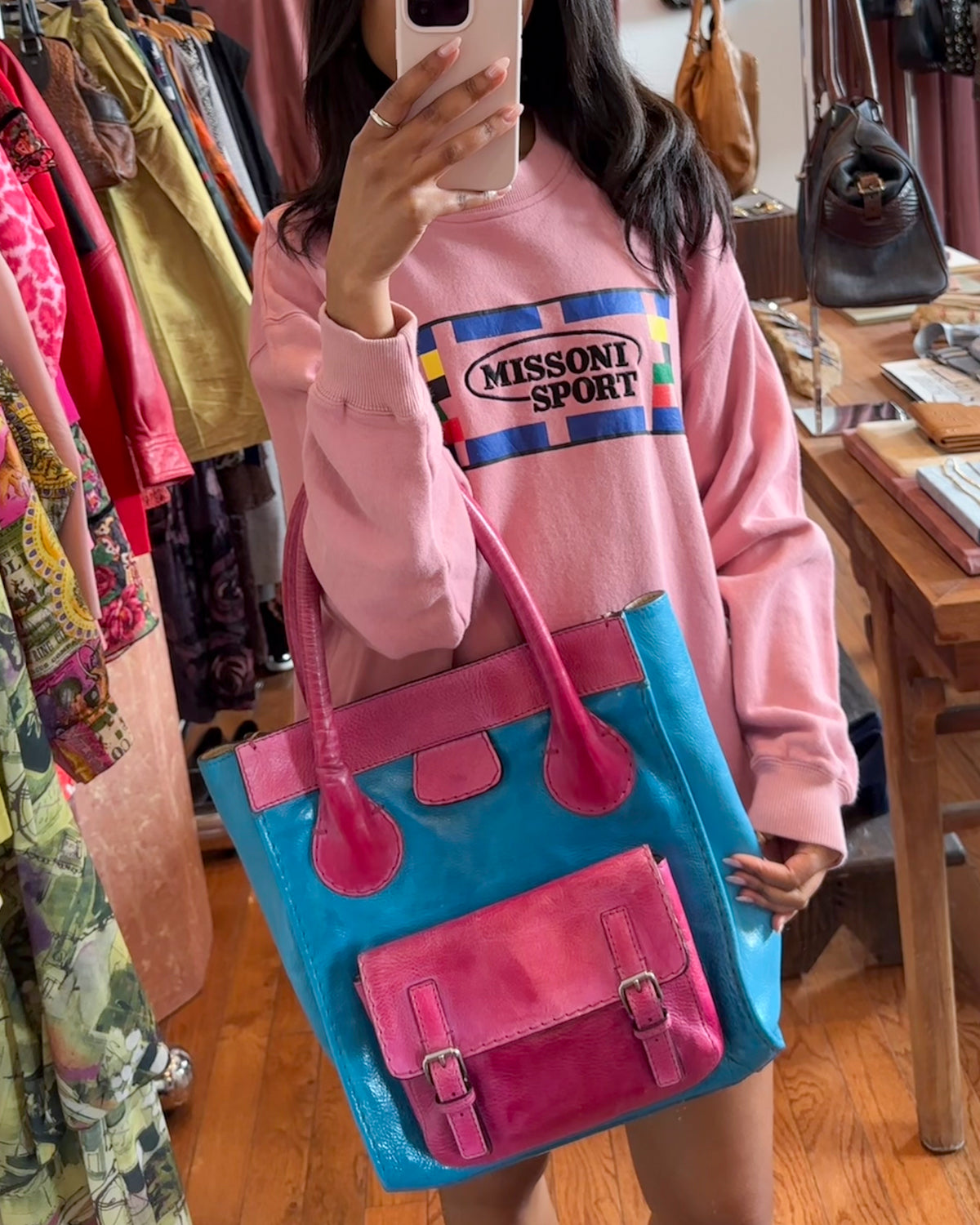 2000s CHLOE Aqua & Bubble Gum Pink Edith Bag