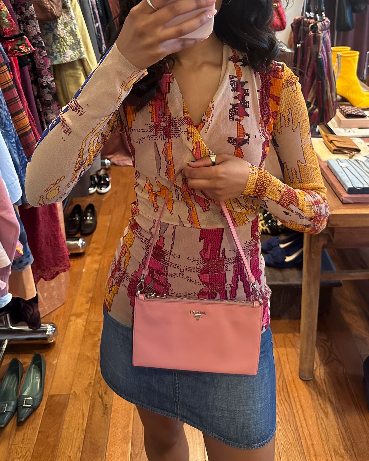 2000s PRADA Pink Saffiano Leather Mini Shoulder Bag