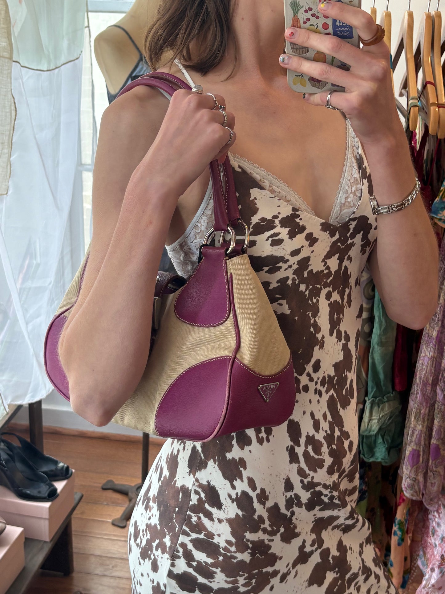 2000s PRADA Beige Magenta Moon Bag
