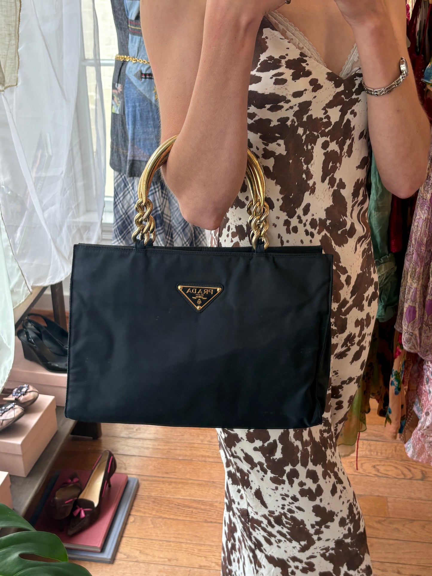 90s PRADA Black Metallo Bag (as is)