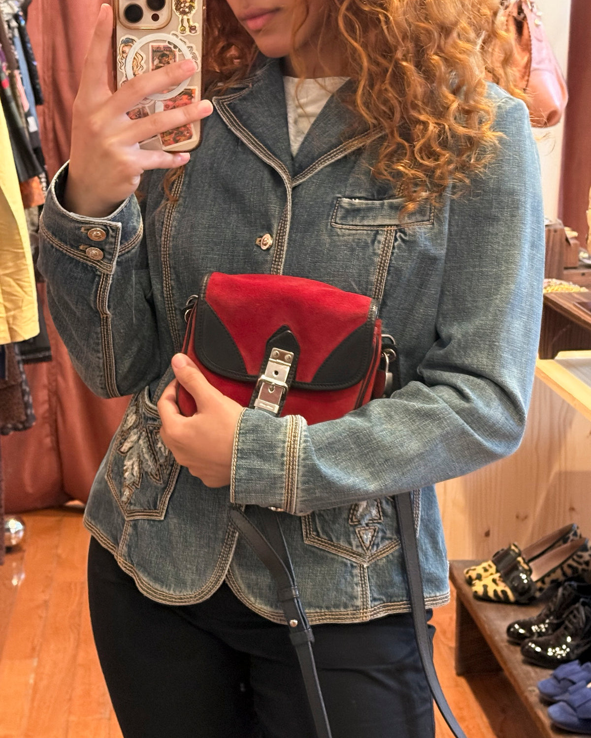 SS2005 MIU MIU Red Suede Mini Crossbody Bag w/Padlock