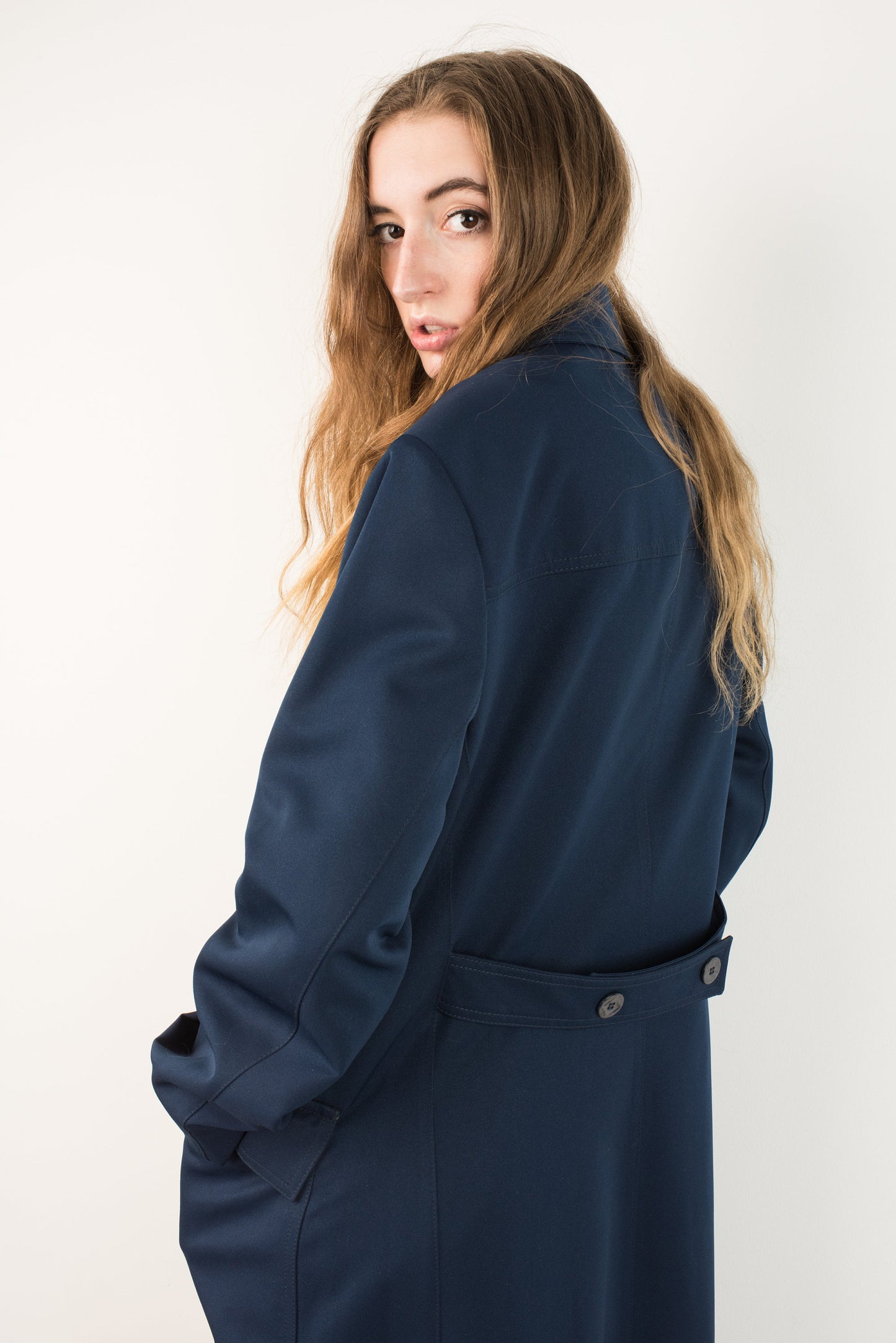 VINTAGE NAVY TRENCH Coat / 90s hipster jacket coat womens outerwear overcoat blue coat with detachable red wool lining