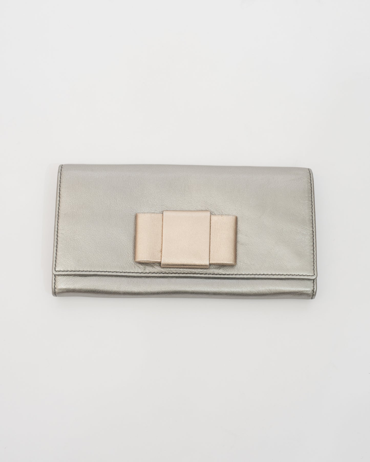 MIU MIU Silver Metallic Bow Wallet