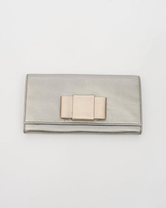MIU MIU Silver Metallic Bow Wallet