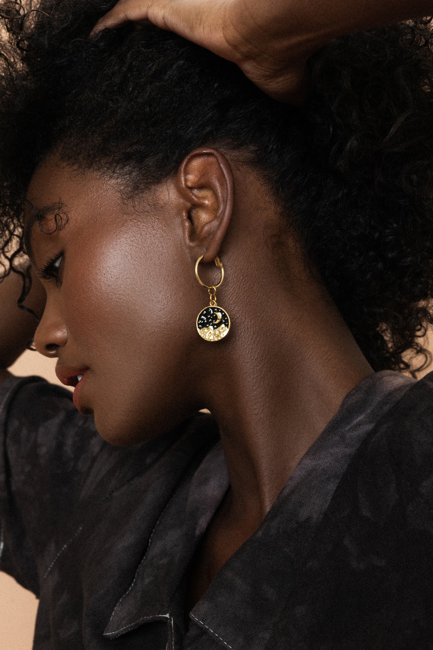 Single Charm Hoop Earring (Midnight Sky)