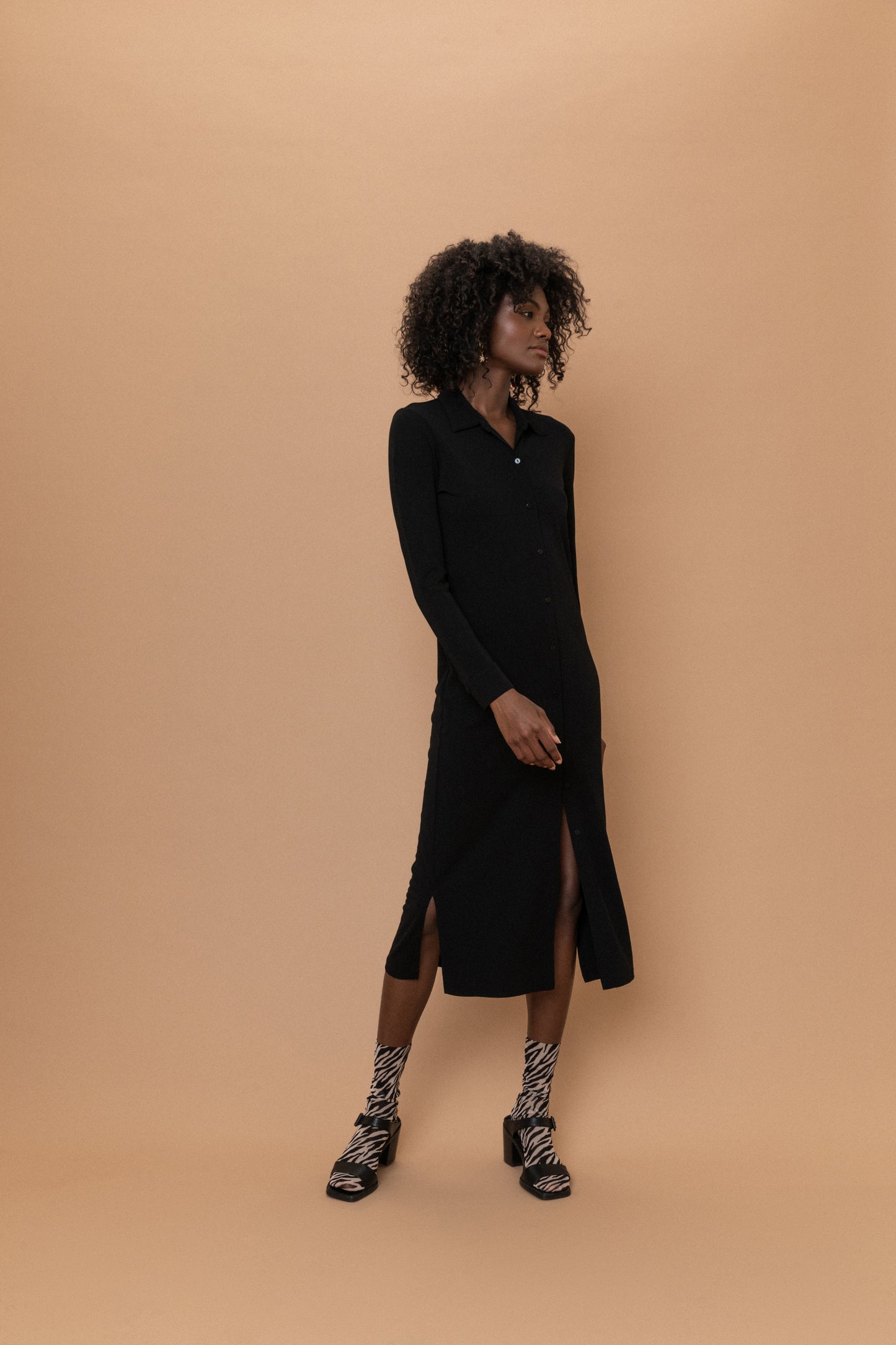 Vintage Black Button-Up Dress (S)