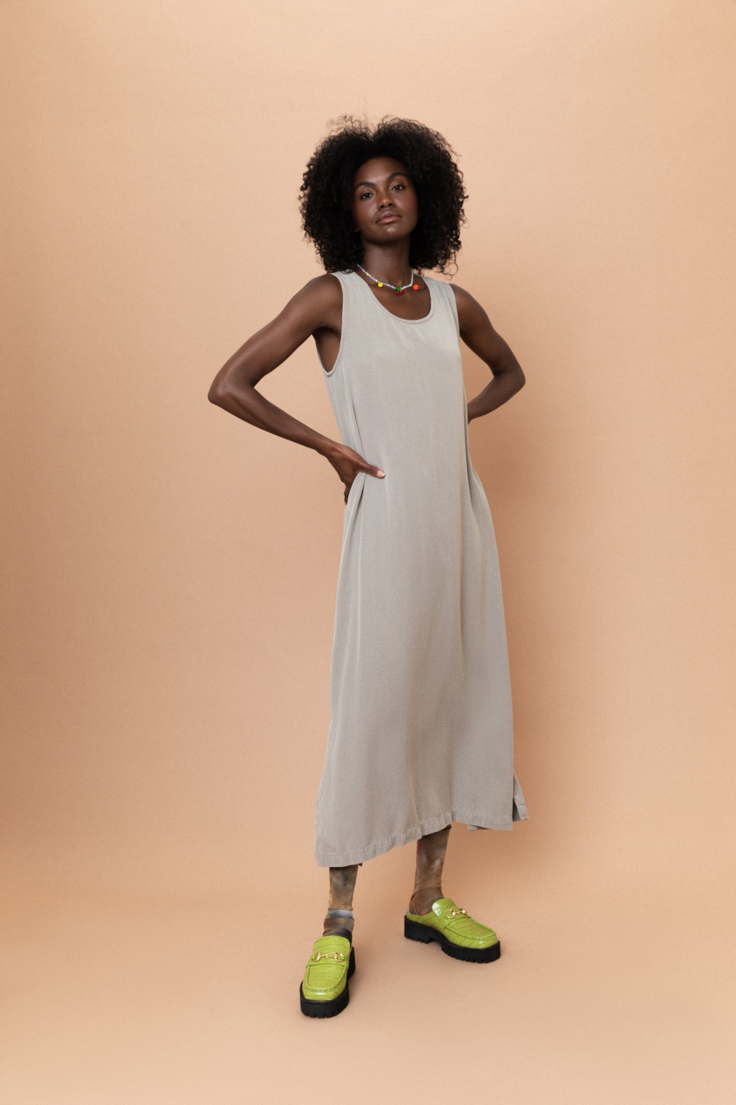 Vintage Taupe Overall Maxi Dress (S/M)