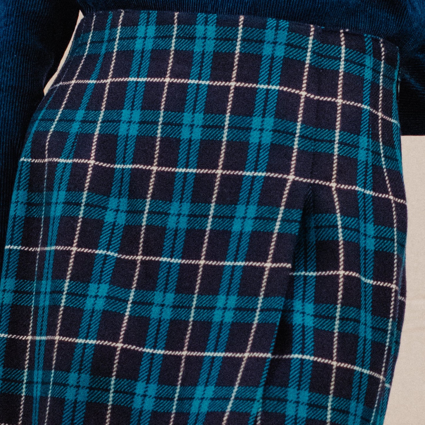 Vintage Navy + Teal Plaid Faux Wrap Wool Skirt / S - Closed Caption