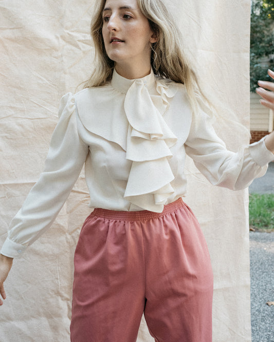 Vintage Cream Ruffle Blouse (S/M)