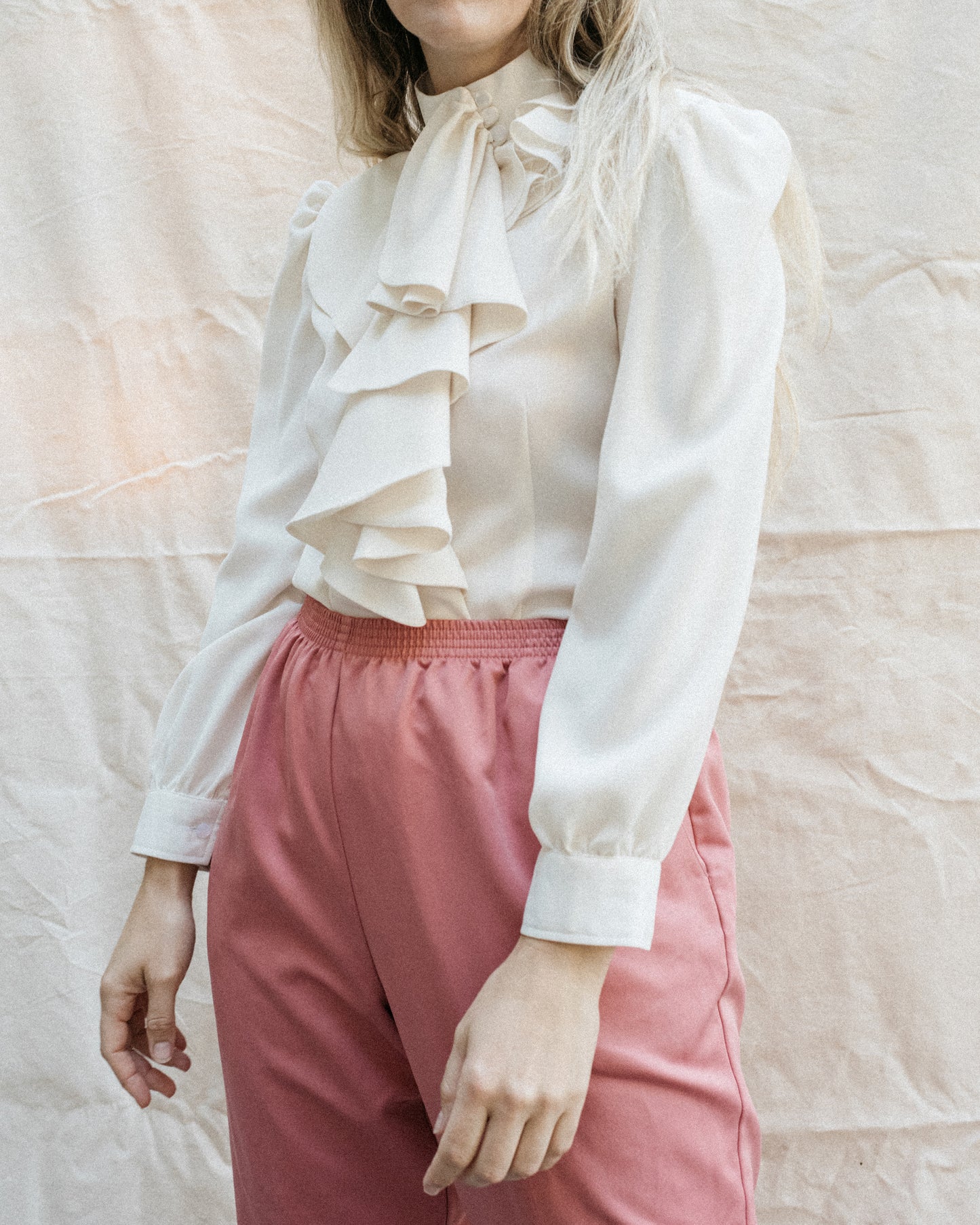 Vintage Cream Ruffle Blouse (S/M)