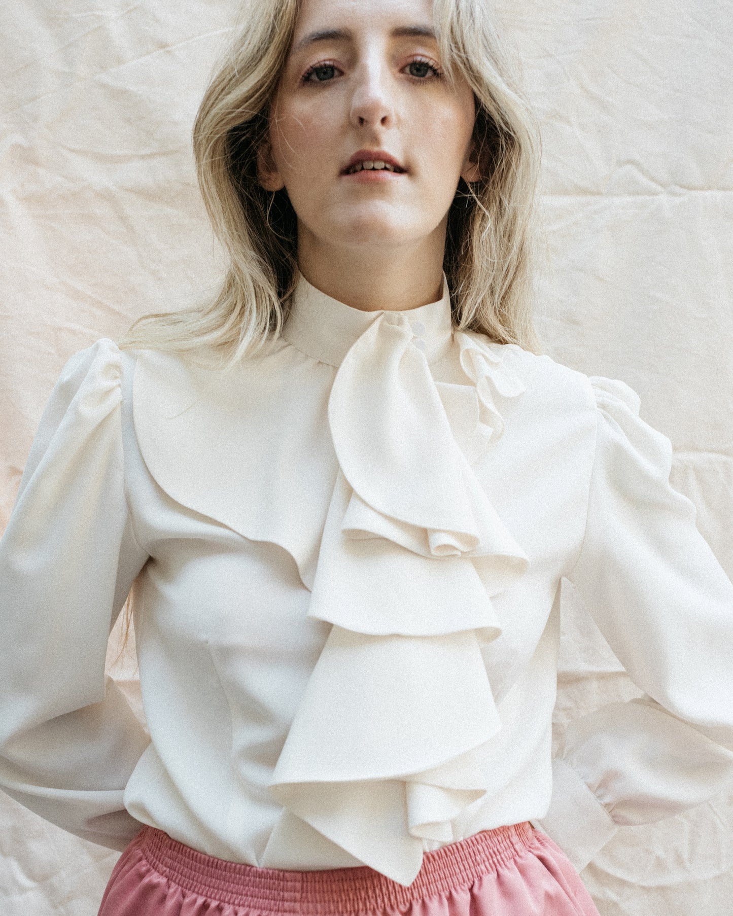 Vintage Cream Ruffle Blouse (S/M)