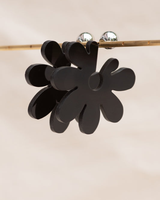 Acrylic Flower Earrings in Black