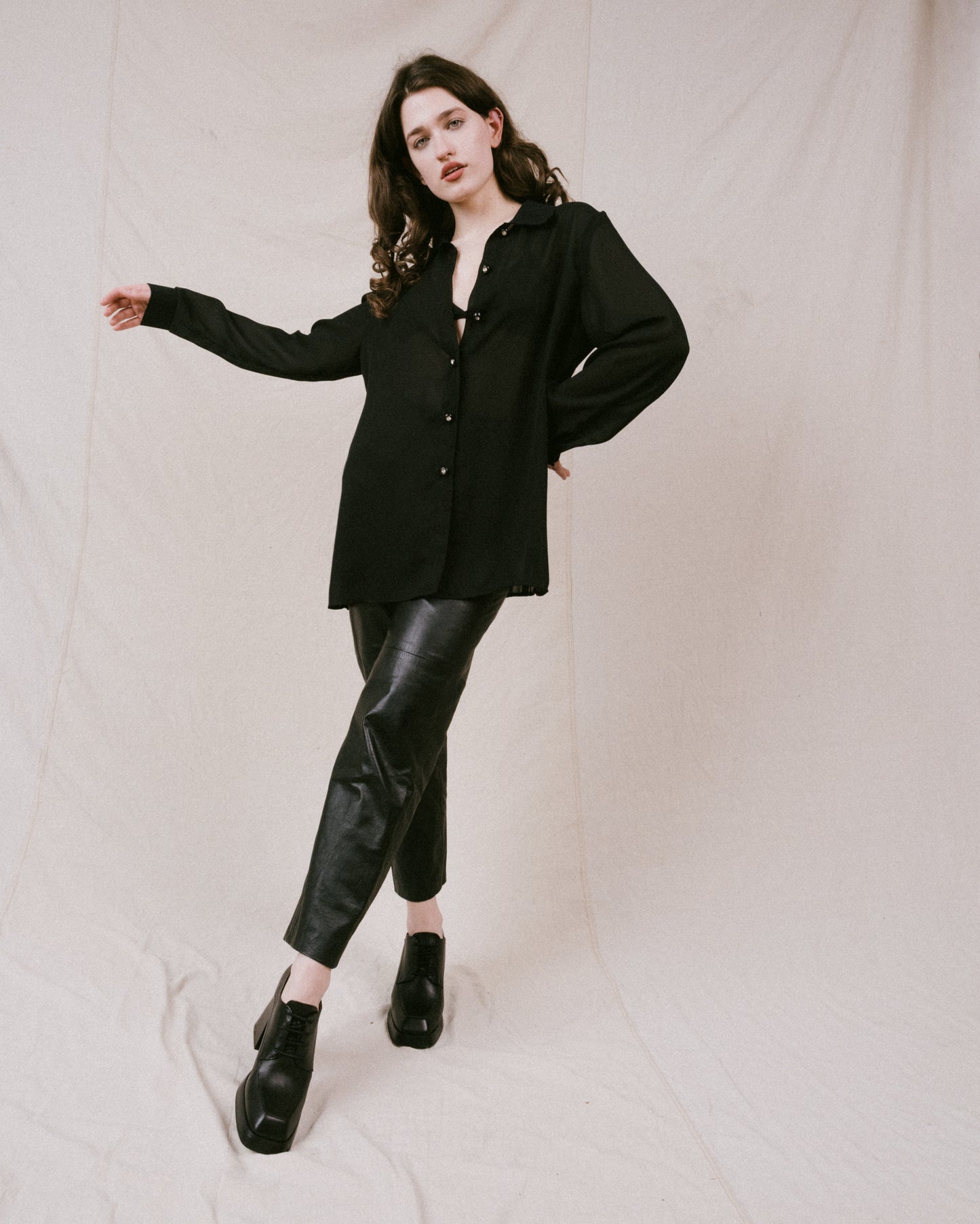 Vintage Black Sheer Blouse (S/M)