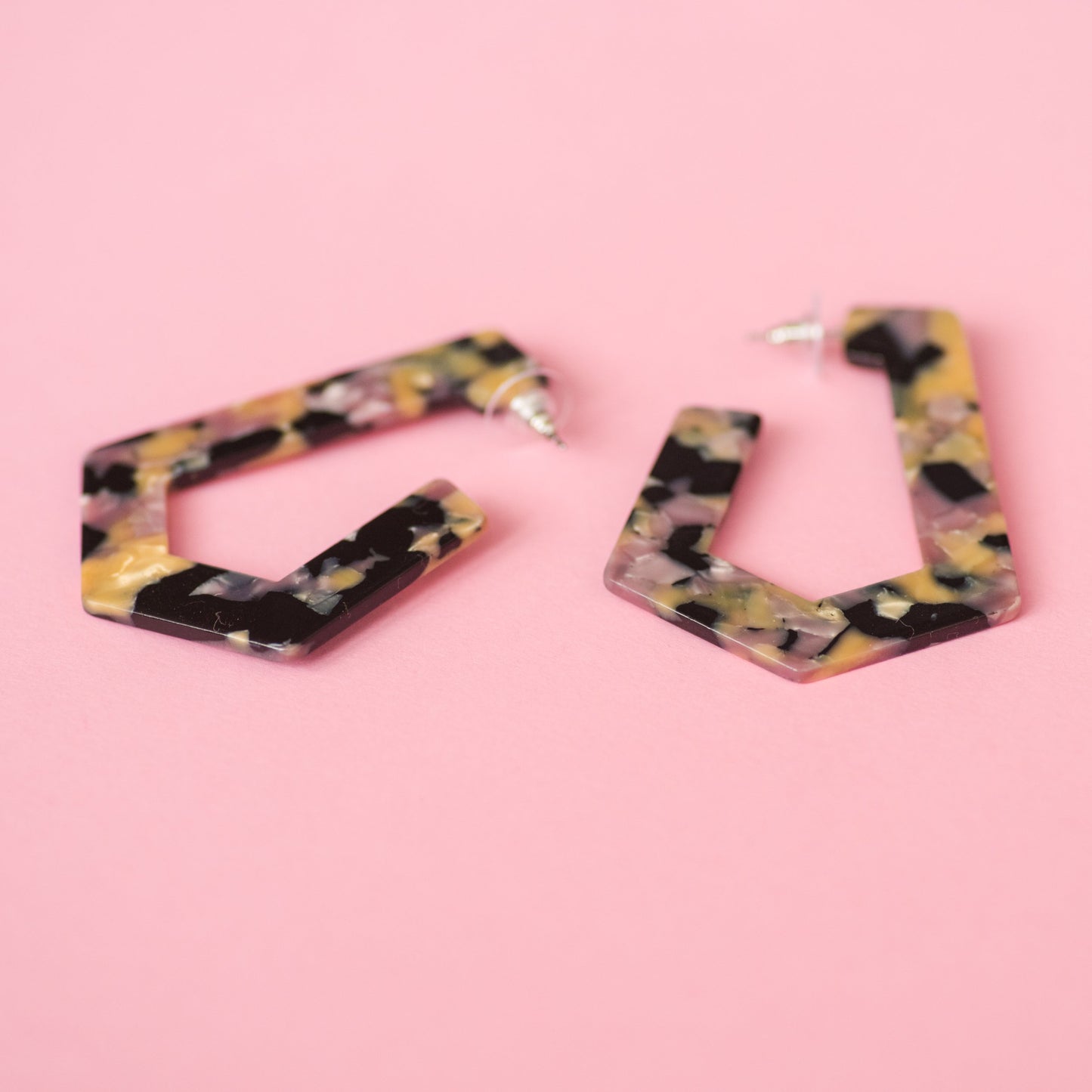 Blush Tortoise Geometric Hoop Earrings - Closed Caption | Shop Vintage + Handmade. Always Sustainable. Never Wasteful.
