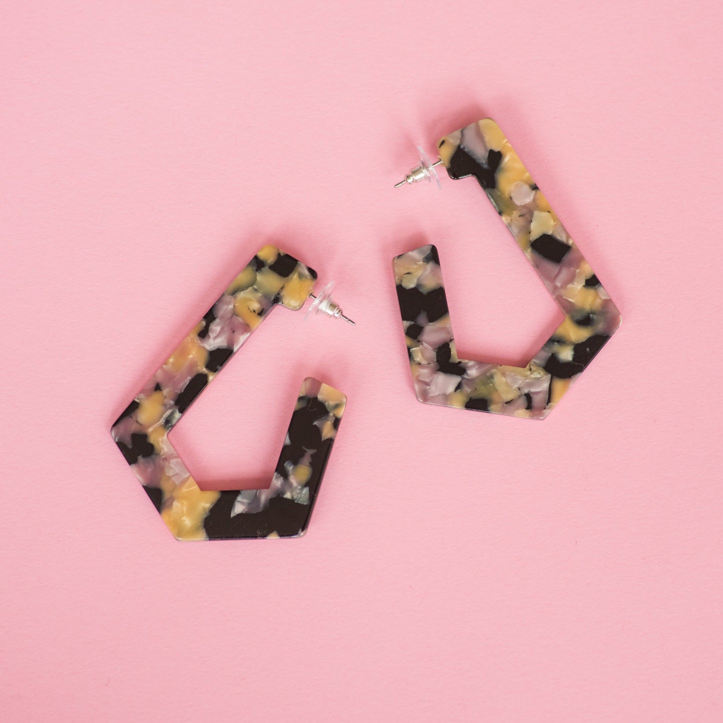 Blush Tortoise Geometric Hoop Earrings - Closed Caption | Shop Vintage + Handmade. Always Sustainable. Never Wasteful.