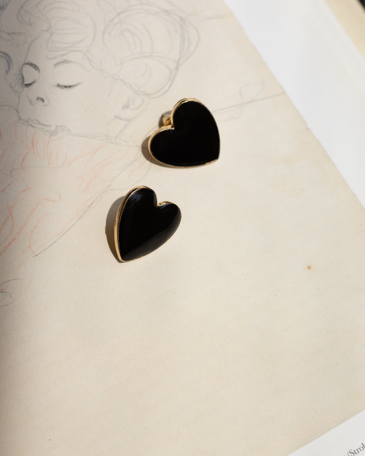 Black + Gold Heart Studs