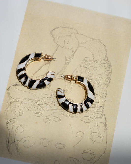 Enamel Zebra Hoop Earrings