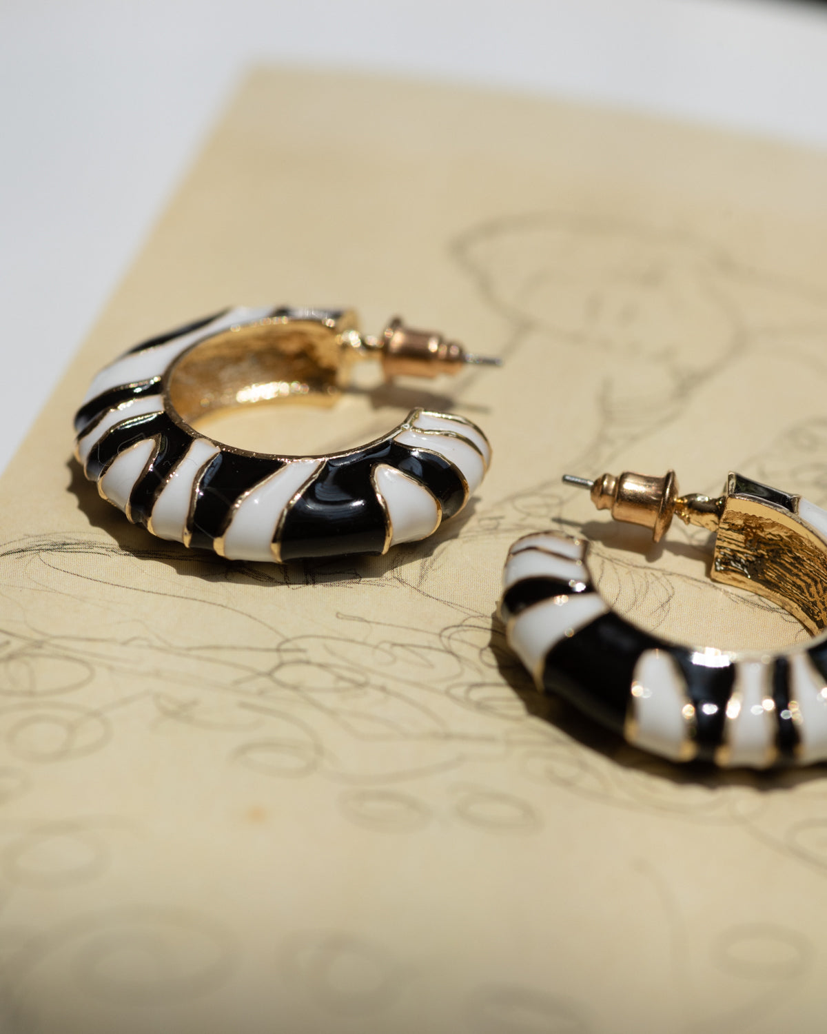 Enamel Zebra Hoop Earrings