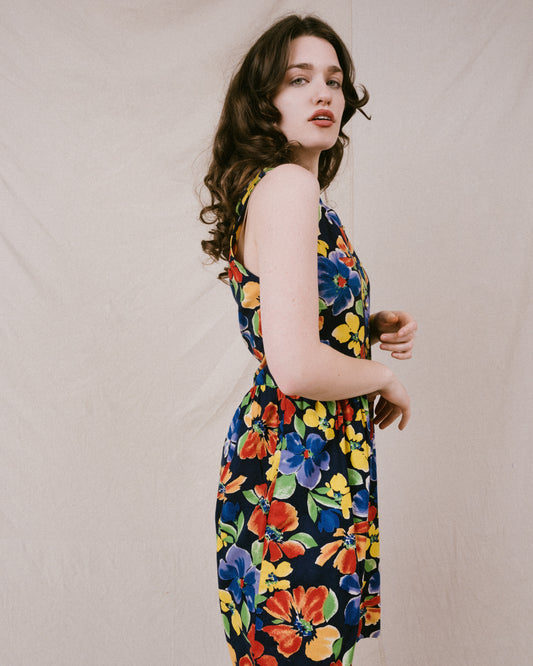 Vintage Primary Color Floral Dress (S/M)