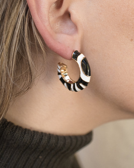Enamel Zebra Hoop Earrings