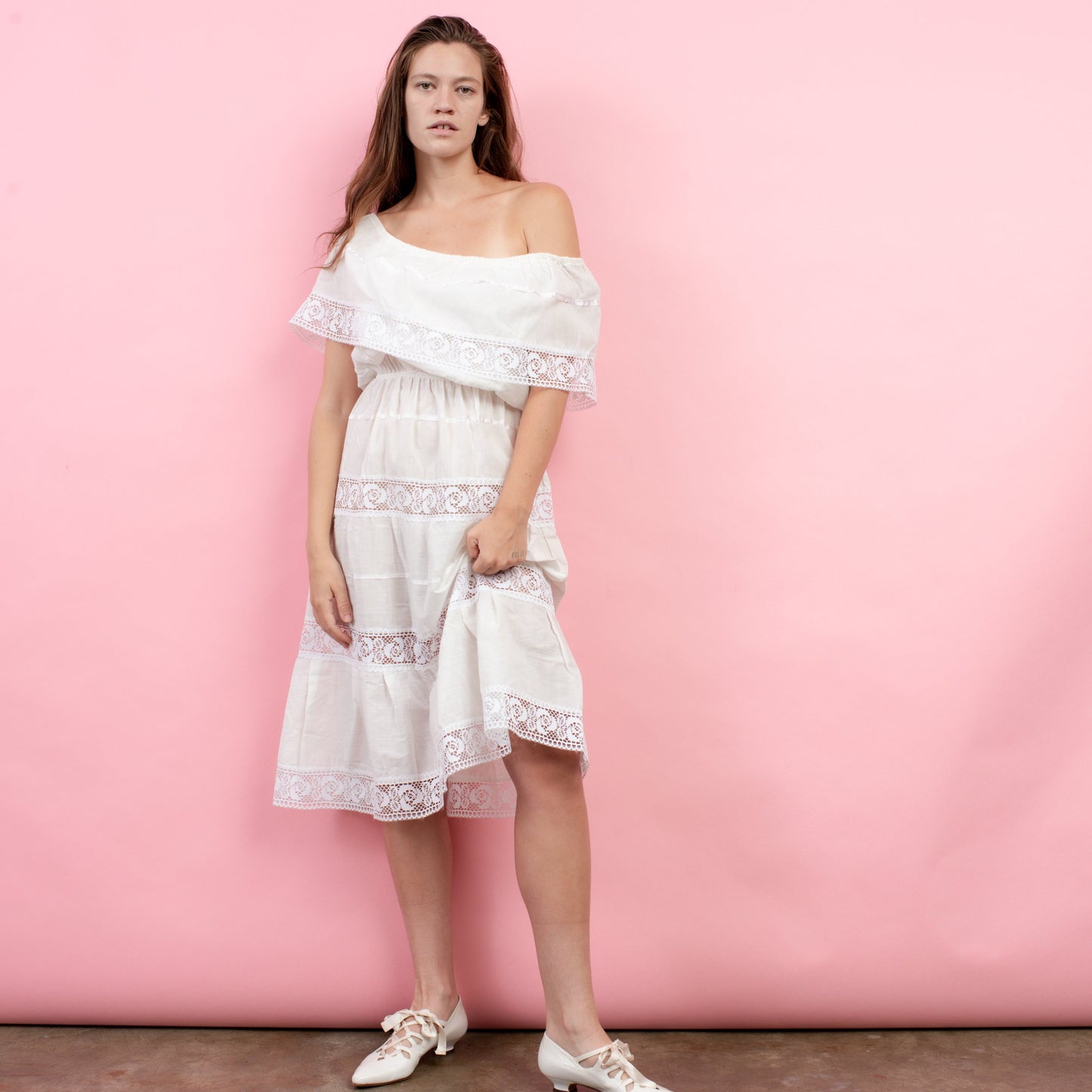 Vintage 70s White Boho Cotton Crochet Peasant Dress (S/M) - Closed Caption | Shop Vintage + Handmade. Always Sustainable. Never Wasteful.