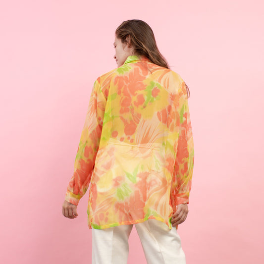 Vintage Oversized Sheer Tropicana Floral Blouse / S/M - Closed Caption