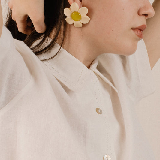 Creme + Lime Resin Daisy Statement Earrings - Closed Caption | Shop Vintage + Handmade. Always Sustainable. Never Wasteful.