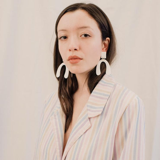 White Geometric Resin Statement Earrings - Closed Caption