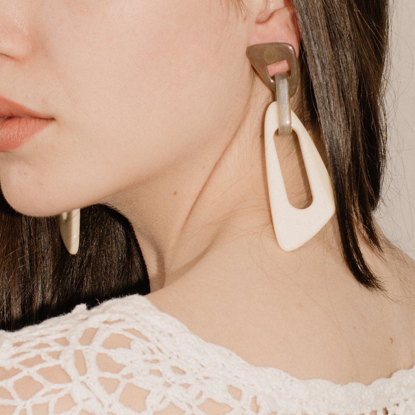 Smoke + Creme Geometric Resin Statement Earrings - Closed Caption | Shop Vintage + Handmade. Always Sustainable. Never Wasteful.