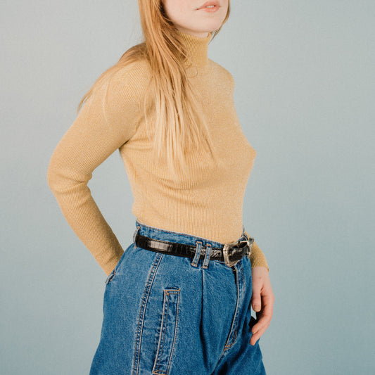 Vintage Gold Metallic Turtleneck Leotard / S
