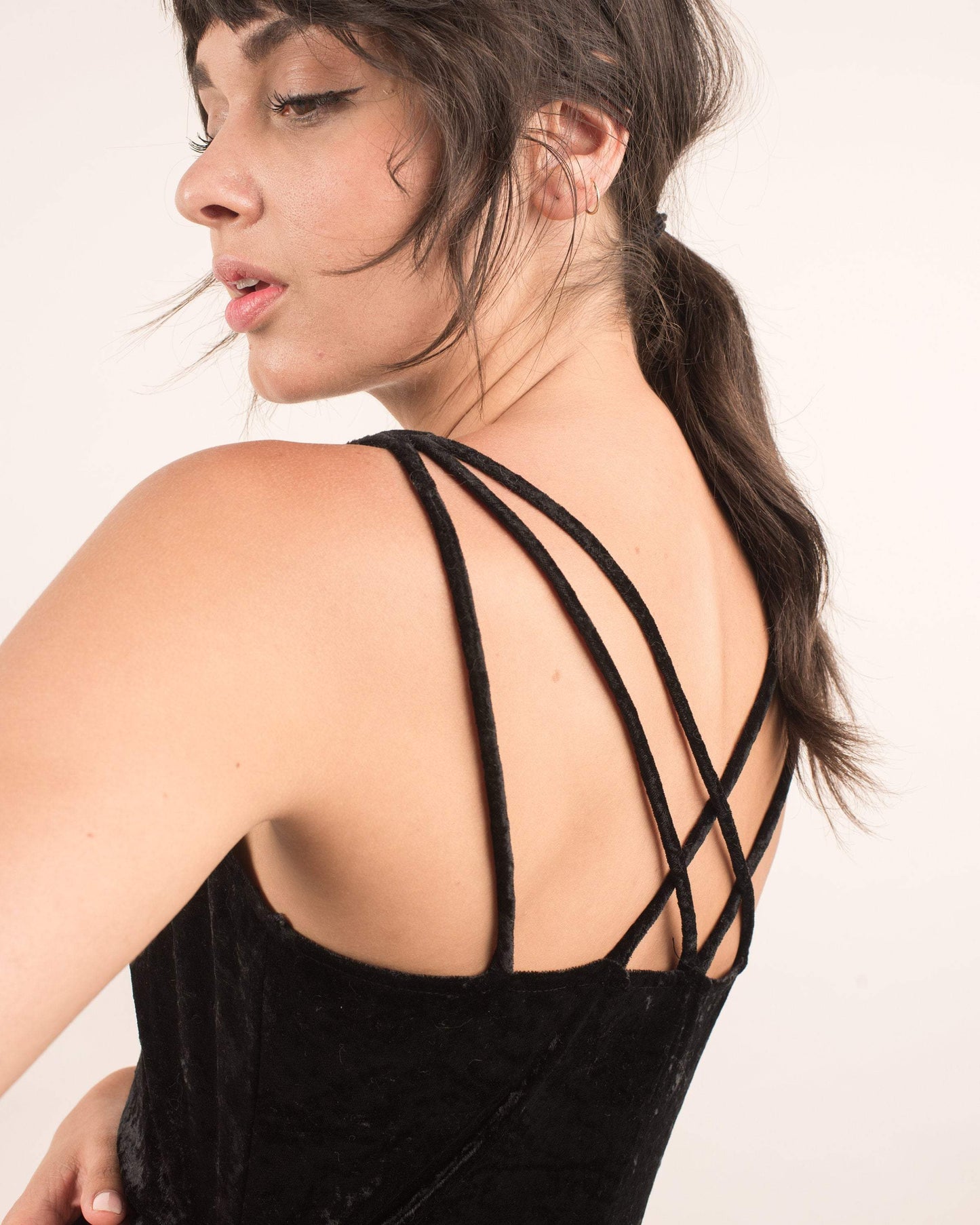 Vintage Black Velour Maxi Dress / S