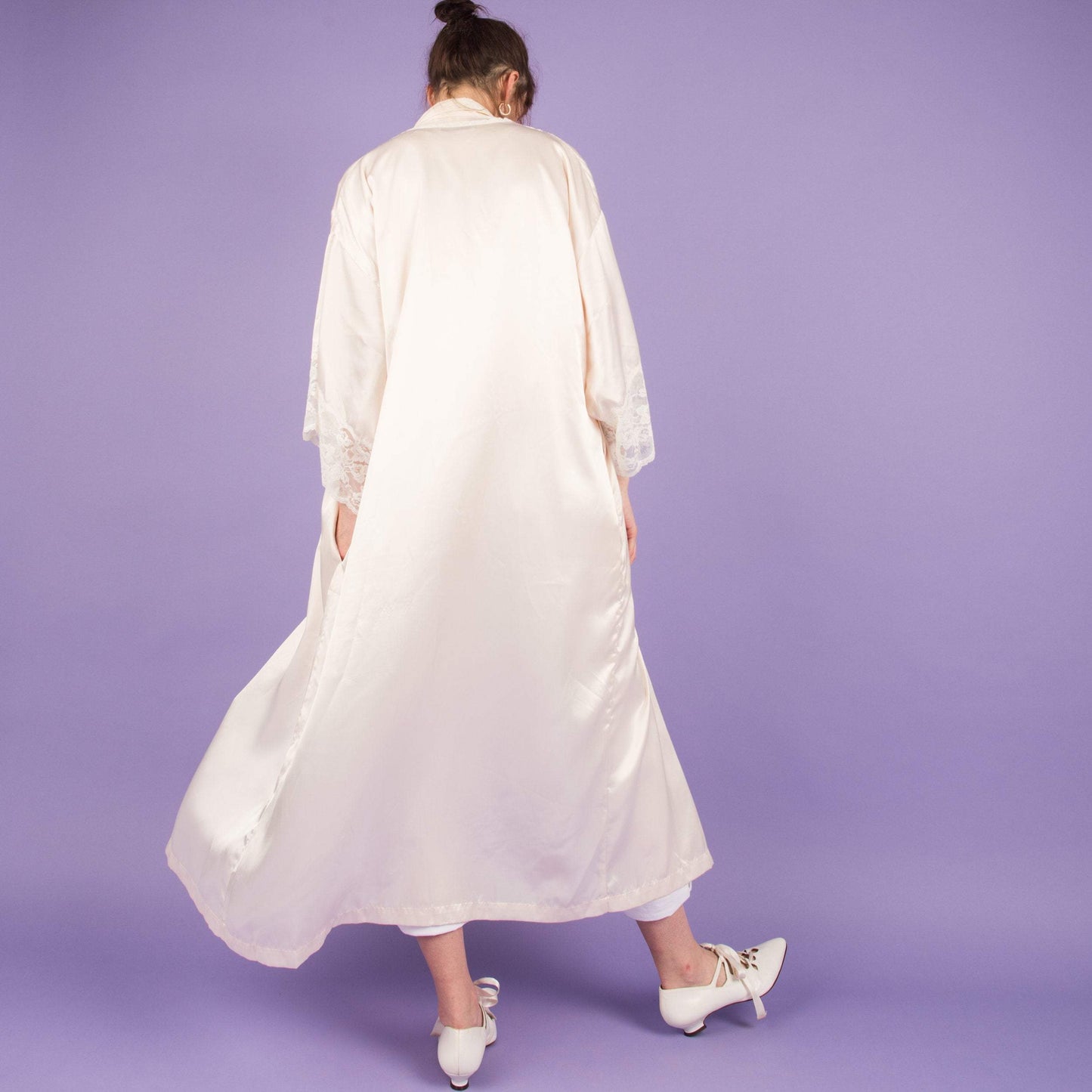 Vintage Creme Satin Lace + Floral Details Duster (S-L)