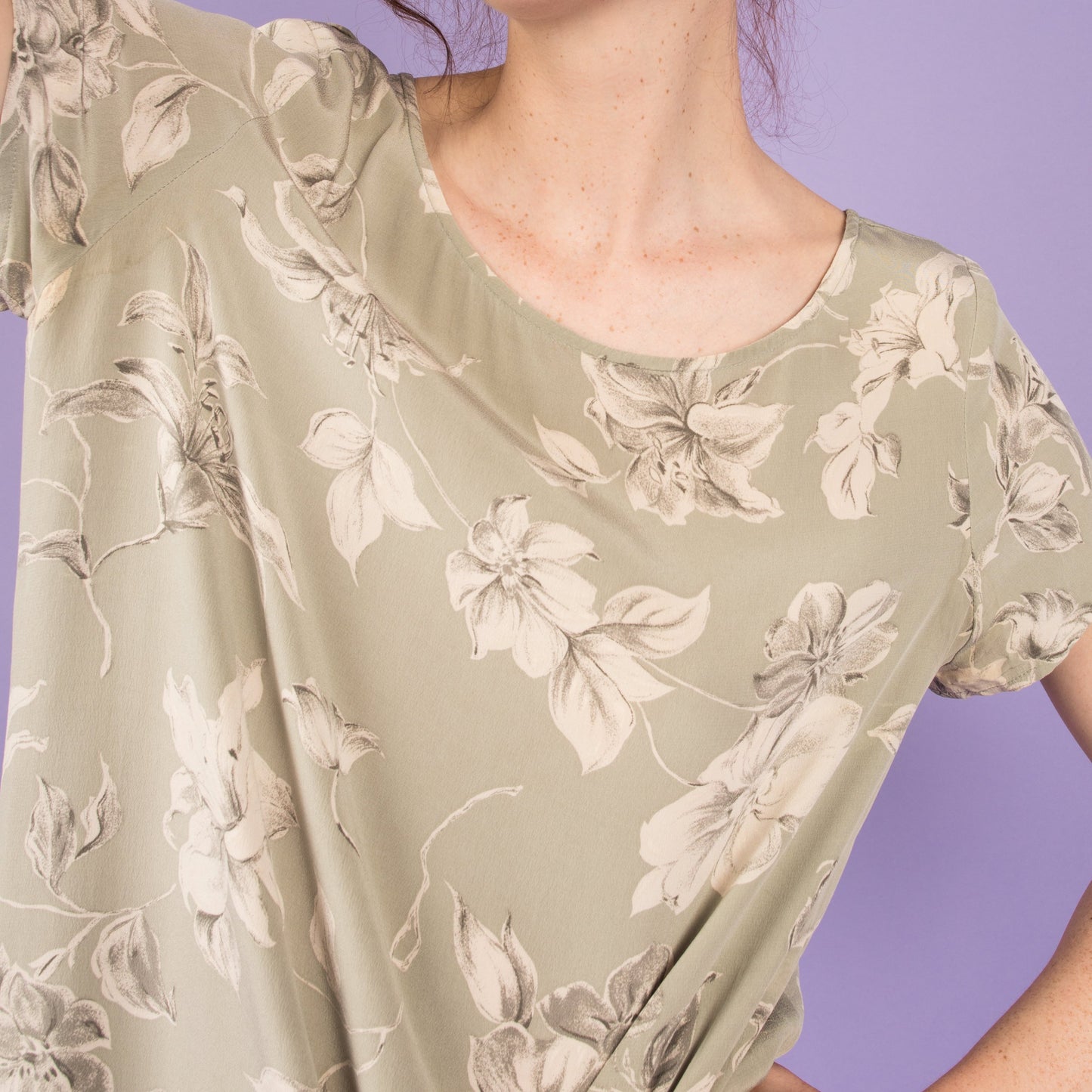 Vintage Mint + Creme Floral Silk Maxi Dress (S/M)