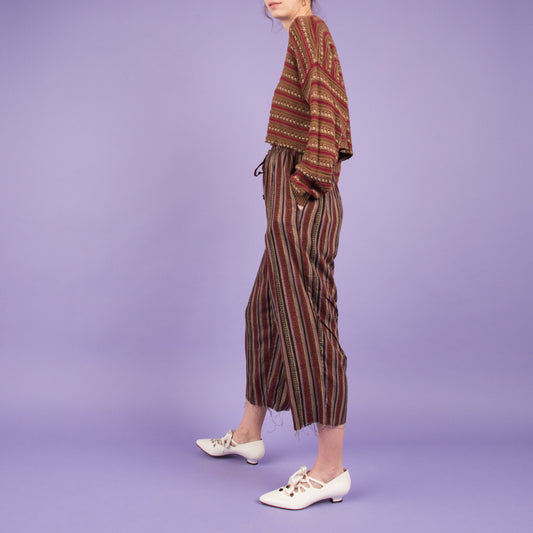 Vintage Earthtone Striped Cropped Easy Pants / S/M