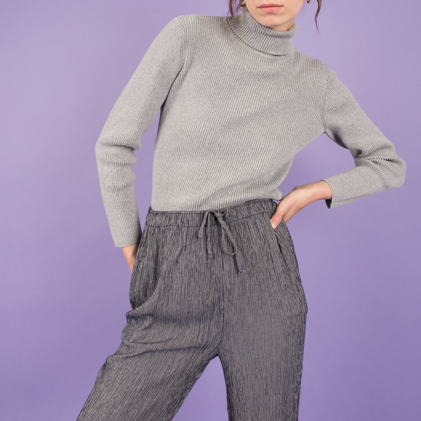 Vintage Navy + White Crinkle Flowy Pants (XS/S)