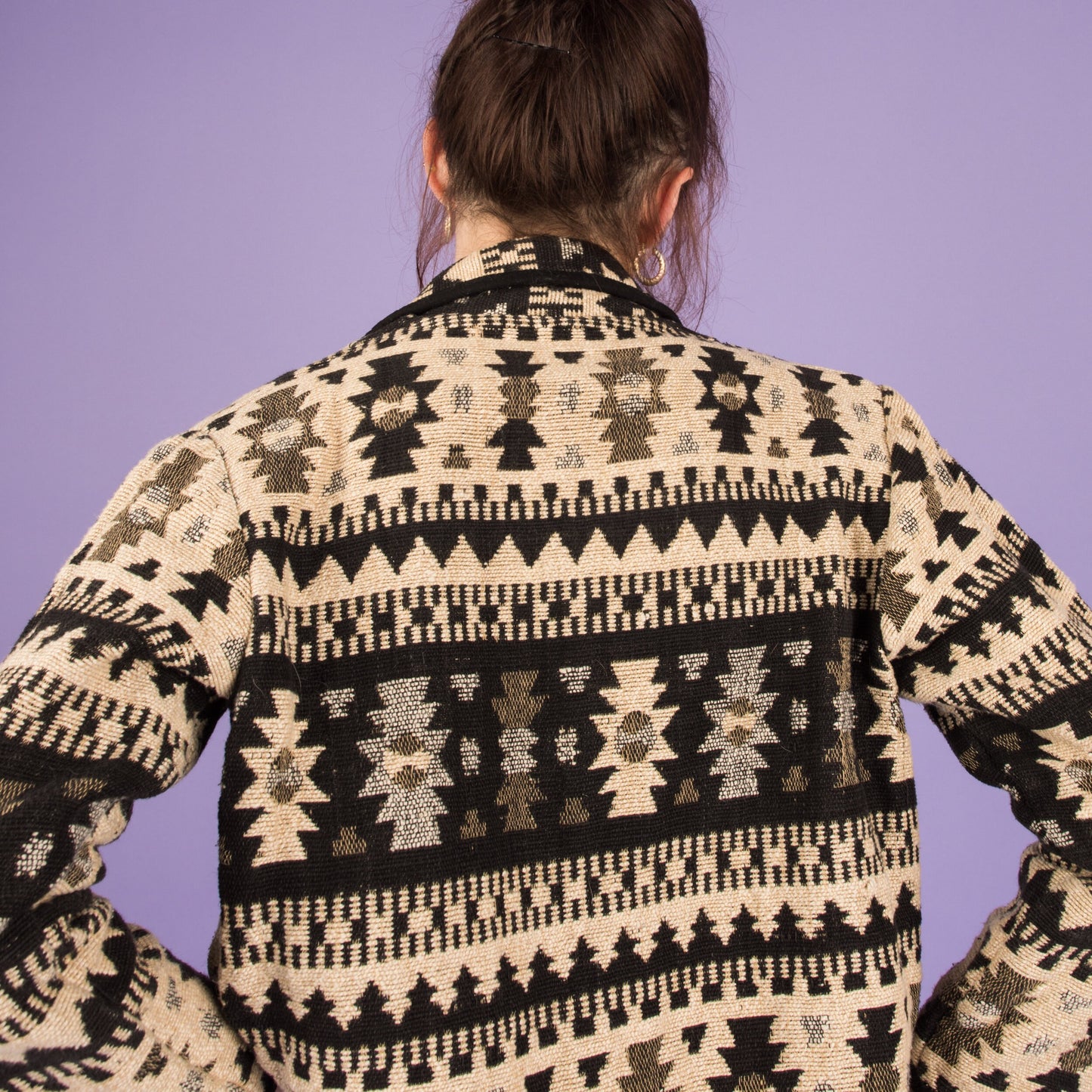 Vintage Beige + Black Geometric Tapestry Jacket / S/M