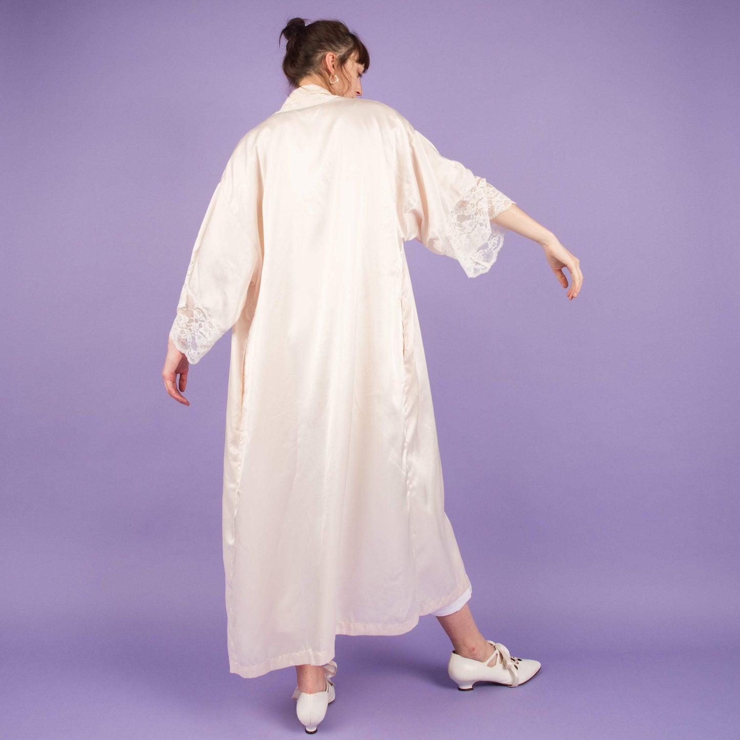 Vintage Creme Satin Lace + Floral Details Duster (S-L)