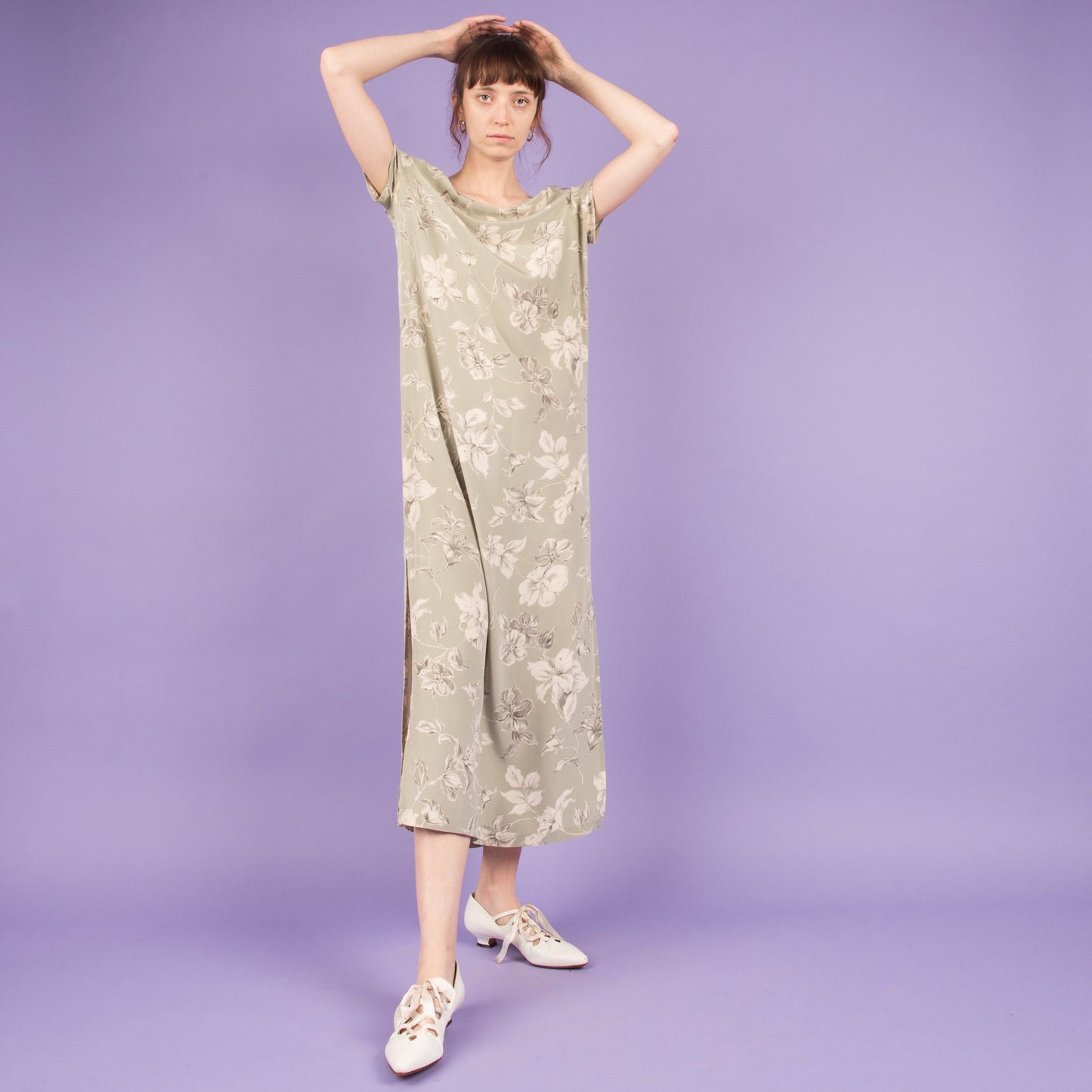 Vintage Mint + Creme Floral Silk Maxi Dress (S/M)