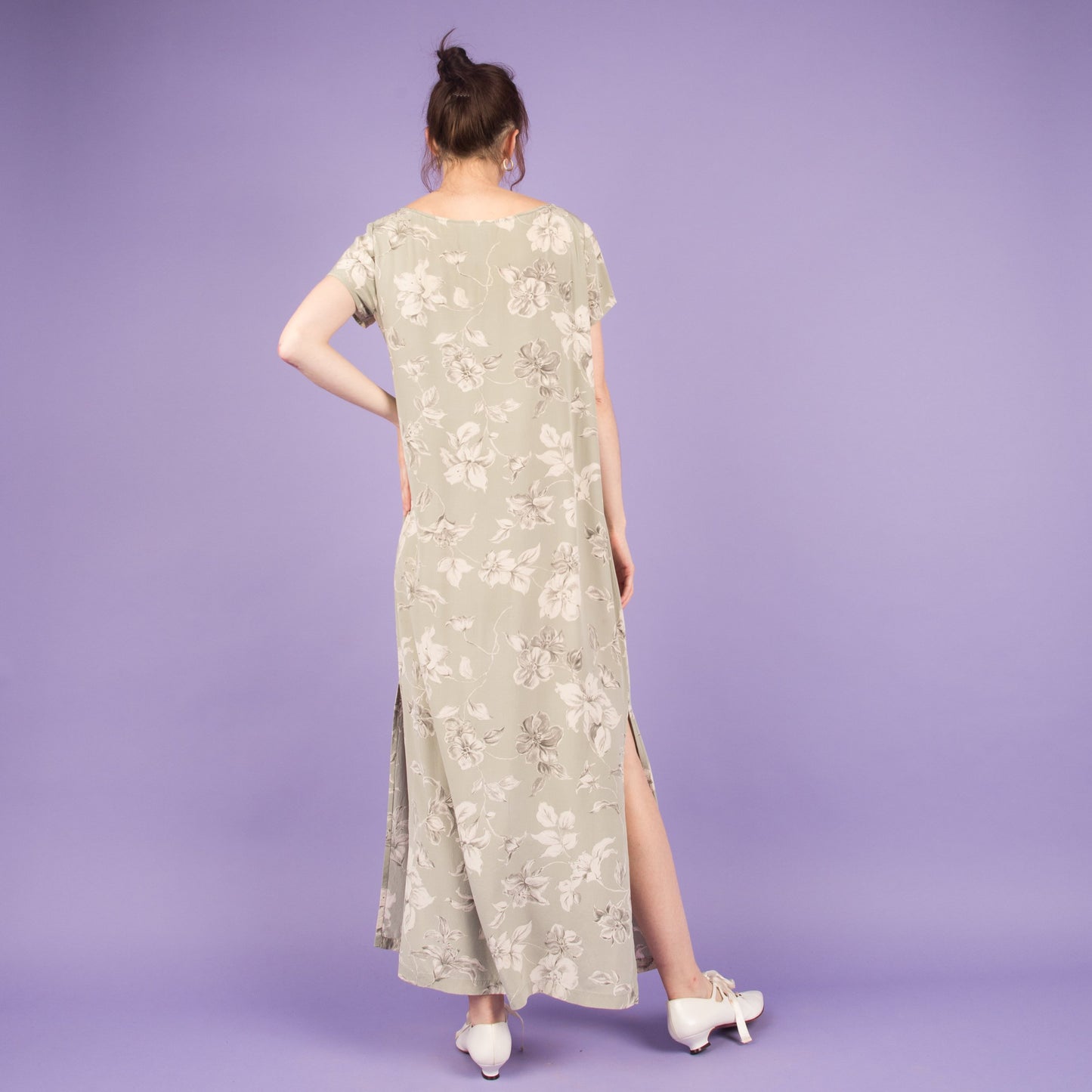 Vintage Mint + Creme Floral Silk Maxi Dress (S/M)