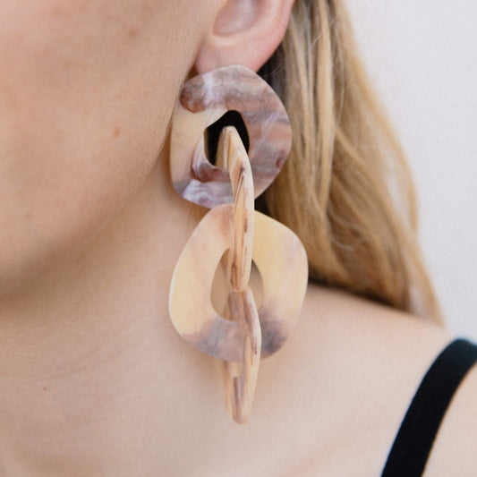 Oversized Caramel Latte Dangle Earrings - Closed Caption | Shop Vintage + Handmade. Always Sustainable. Never Wasteful.
