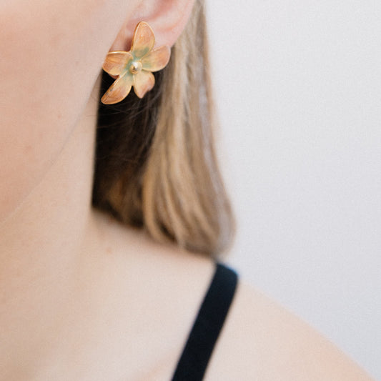 VINTAGE WATERCOLOR FLOWER Statement Earrings