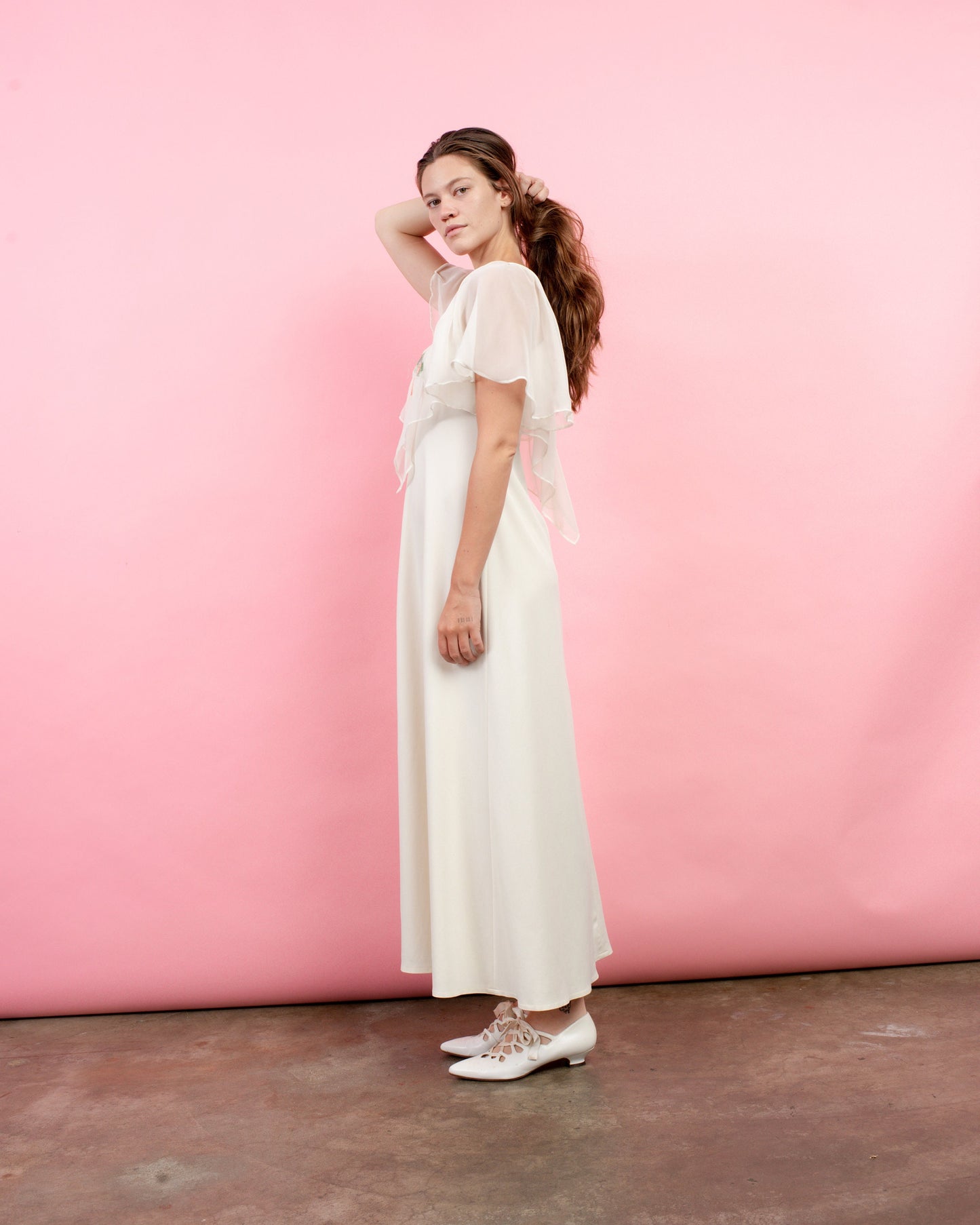 Vintage Creme Boho Embroidered Maxi Dress / S