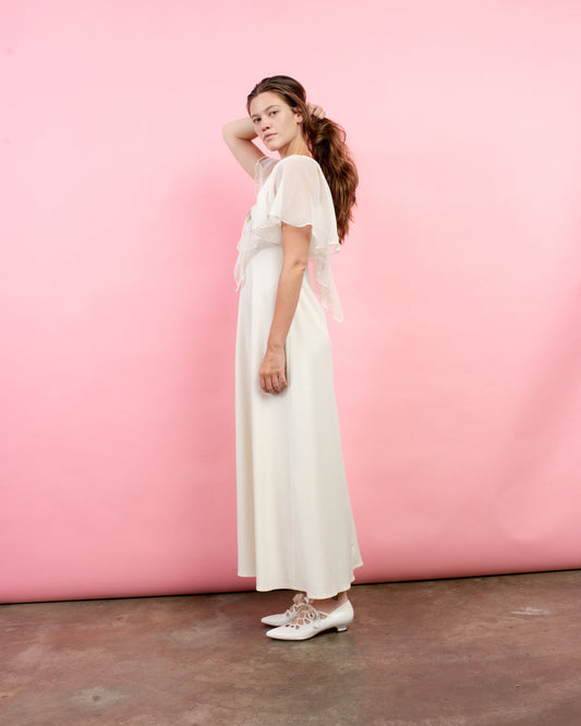 Vintage Creme Boho Embroidered Maxi Dress / S