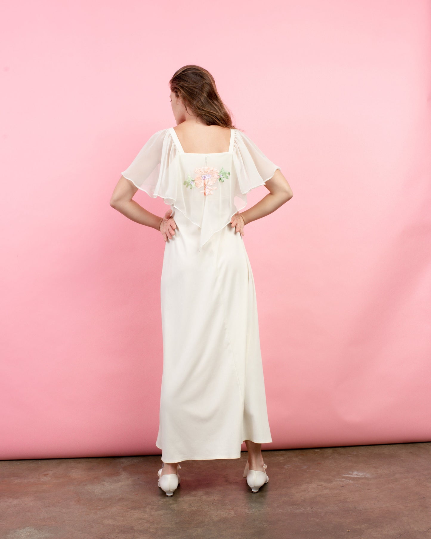Vintage Creme Boho Embroidered Maxi Dress / S