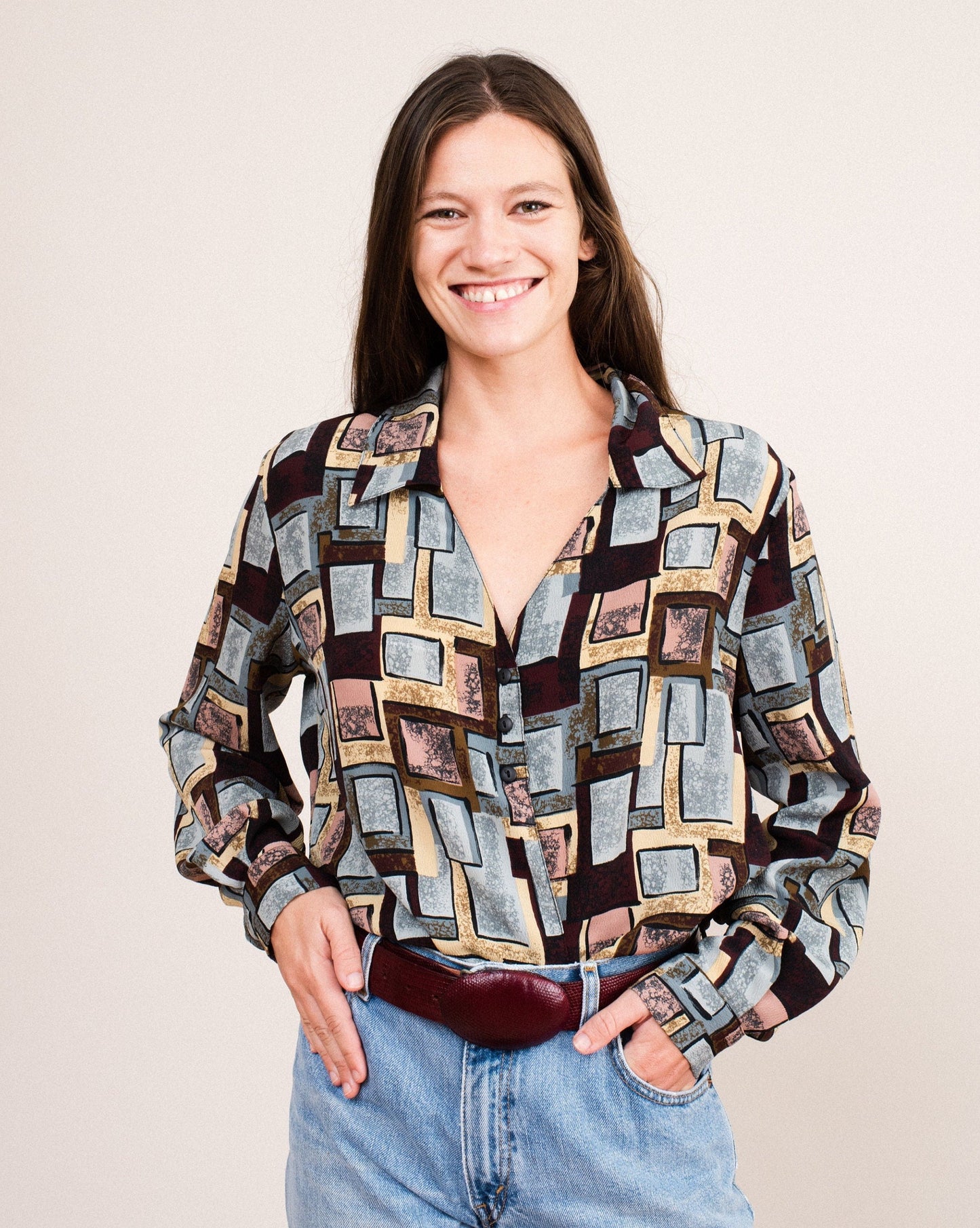 Vintage Oversized Abstract Blouse / S/M