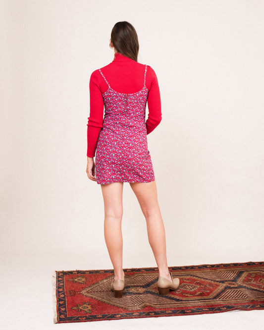 Vintage Red Floral Strap Dress / XS/S