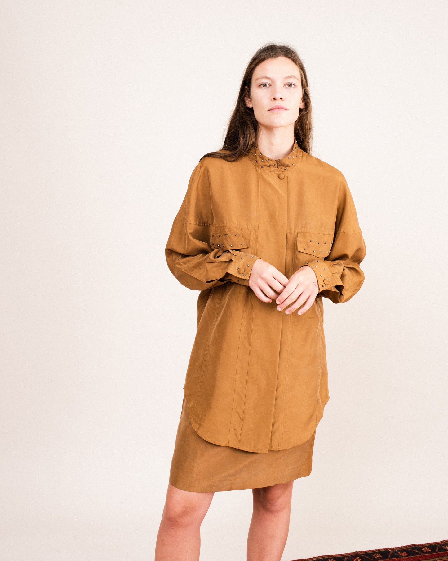 Vintage Toffee Studded Two Piece Silk Set / S/M