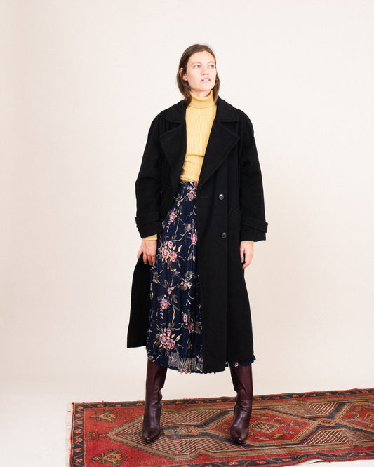 Vintage Oversized Black Wool Coat / S/M