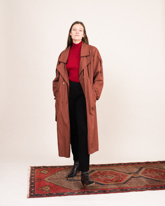 Vintage Oversized Rust Trench Coat / S/M