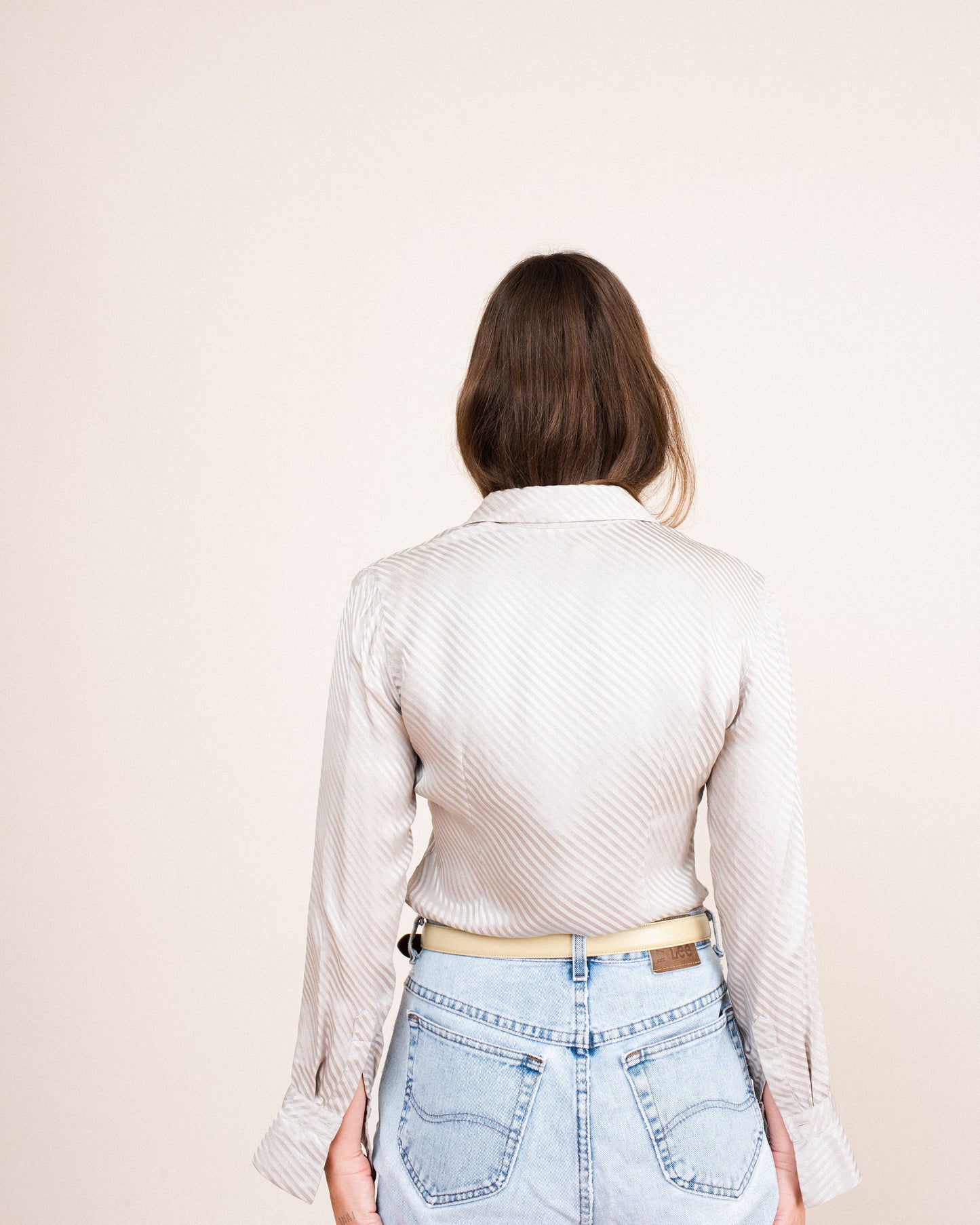 Vintage Silver Striped Silk Satin Blouse / S